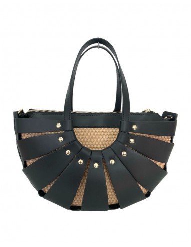 Sofia Black Raffia Leather Hand Bag Le MVP de beaucoup